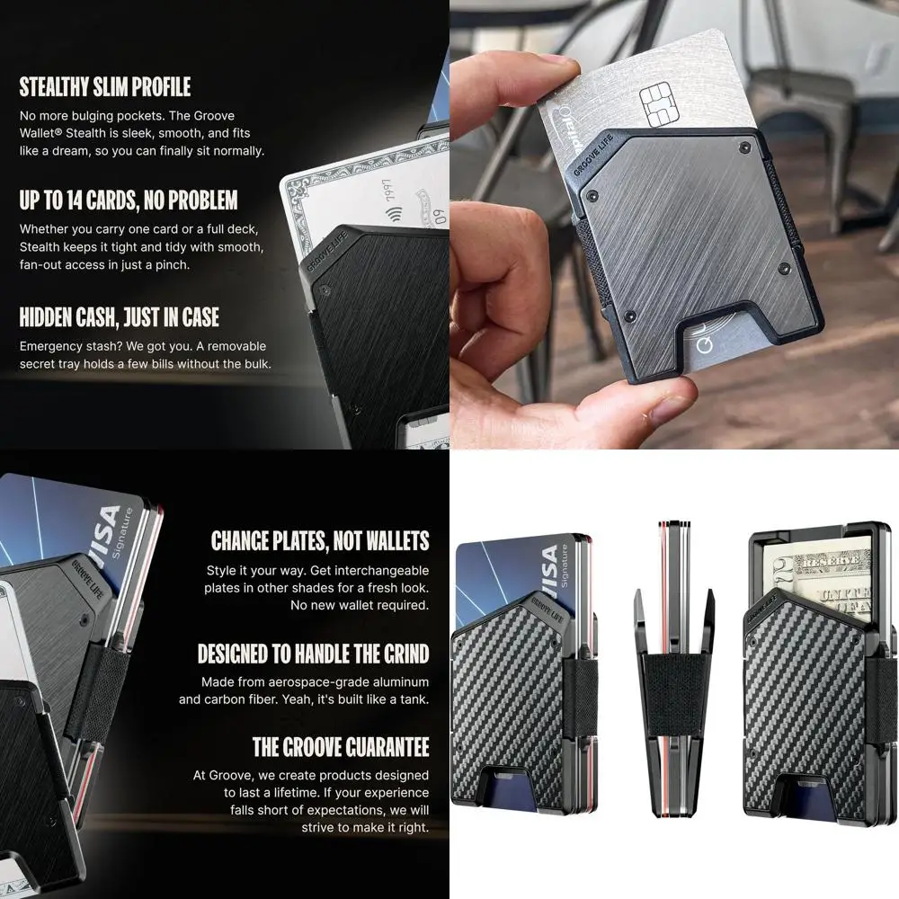 

Мужской тонкий кошелек из углеродного волокна со скрытым отделением для наличных и защитой от RFID