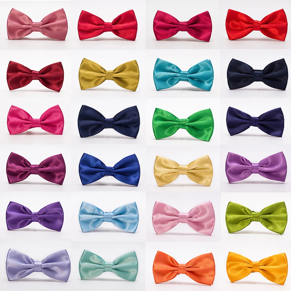 Men's Satin Bow Tie 12x6cm Classic Solid Color Pre-Tied Butterfly Bowtie for Wedding Party Business Tuxedo Formal Neckwear