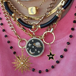 Collar personalizado con dijes Diy para mujer, colgante de estrella, Luna, sol, Collares de circón, cadena de acero inoxidable, joyería al por mayor