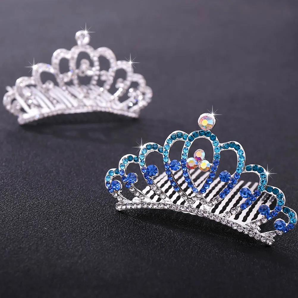 

3Pcs Kids Crystal Hair Crown Adorable Elegant Tiara Party Birthday Prom Photo Show Silver White Blue Pink Headband