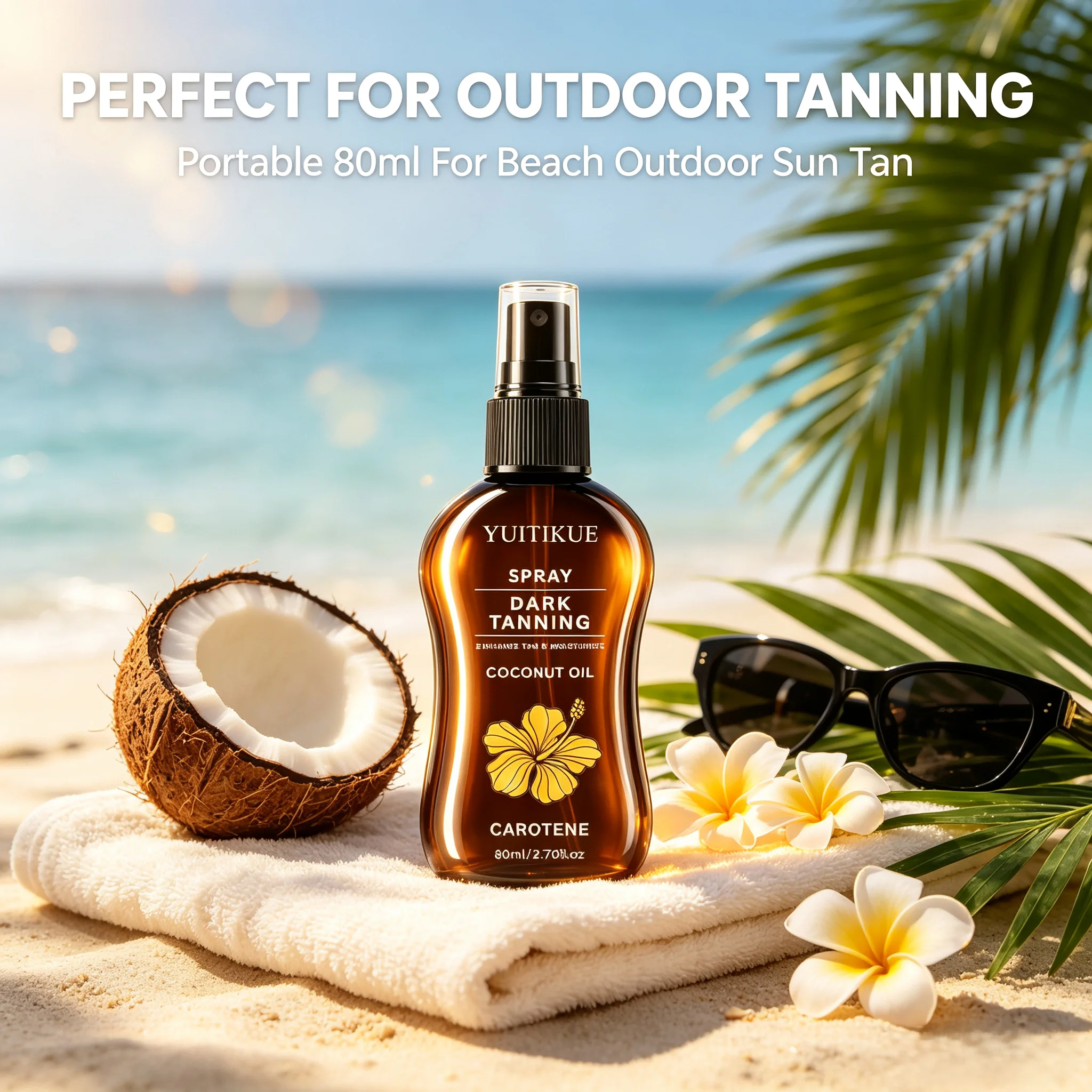 Coconut Oil Dark Tanning Spray With Carotene Moisturize Dry Skin Boost Natural Glossy Tan Portable Body Sun Tanning Spray 80ml