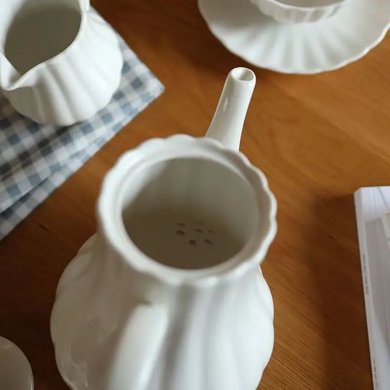 

1000ML Pure White Teapot Hotel Tea Set Ceramic Household Kettle Restaurant Coffee Cup Coffee Pot Teaware