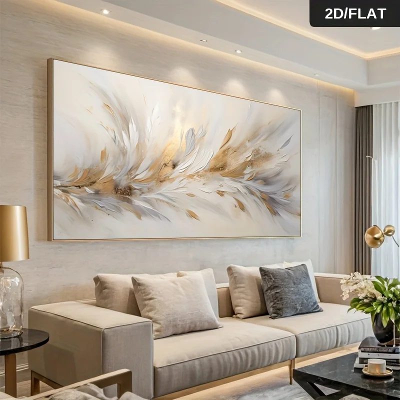 Extra Large Modern Abstract Feather Canvas Painting Wall Art Decor, Frameless Elegant Home Decorations, Wall Pictures Home Decor