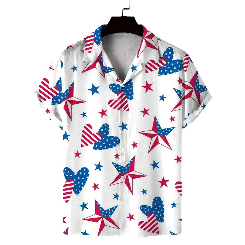 Korean Style Minimalist Pentagram Striped Unisex Shirt, Loose Short Sleeved Trendy Top