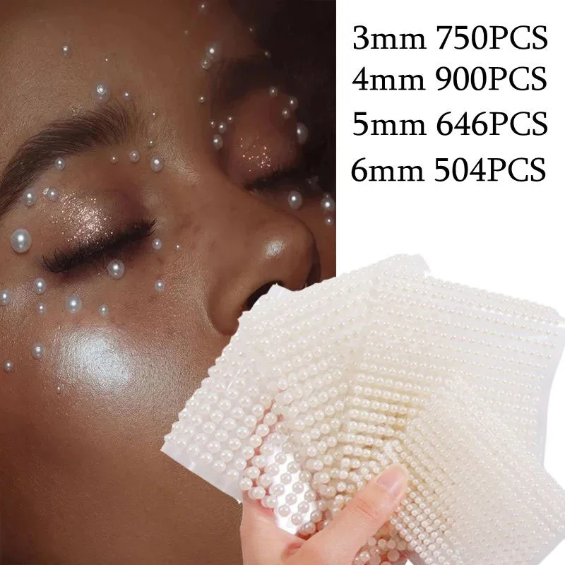 Adhesive Face Jewels Sticker 3/4/5/6mm 3D Imitation Pearl Stickers For Face Temporary Face Rhinestones Decor Makeup Accessories