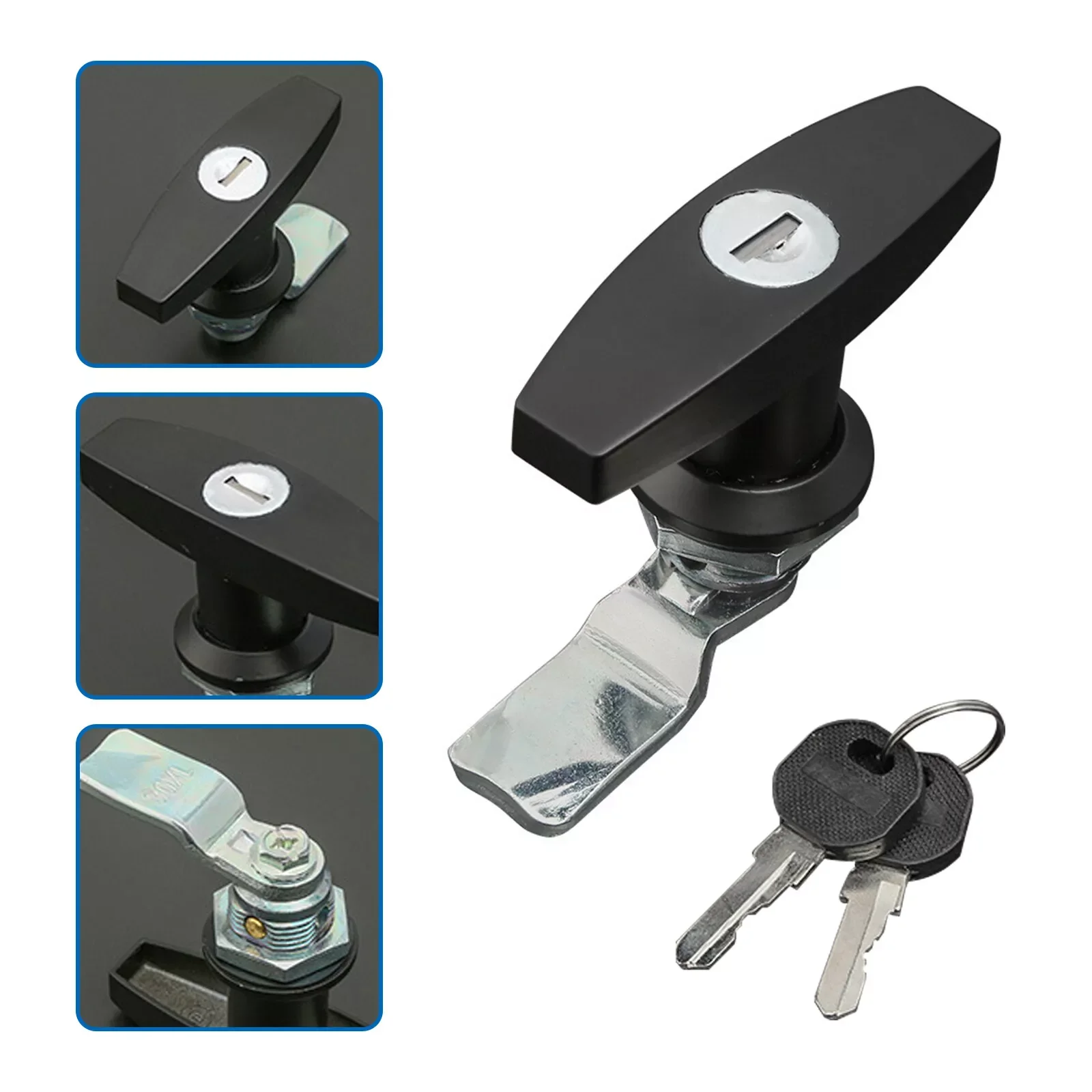 ตัวล็อคมือจับด้านหลังกล่องเครื่องมือตัวทีล็อคประตูโรงรถพร้อมกุญแจล็อคตู้อุตสาหกรรมสำหรับเปลี่ยนรถพ่วงคาราวาน
