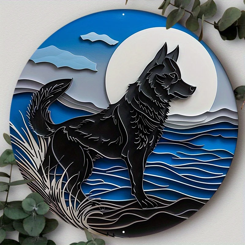 

Decorative Cute Dog Gift Round Metal Aluminum Sign Mask Theme Plates for Bar Club Cafe Yard Office Home Wall Art Decor