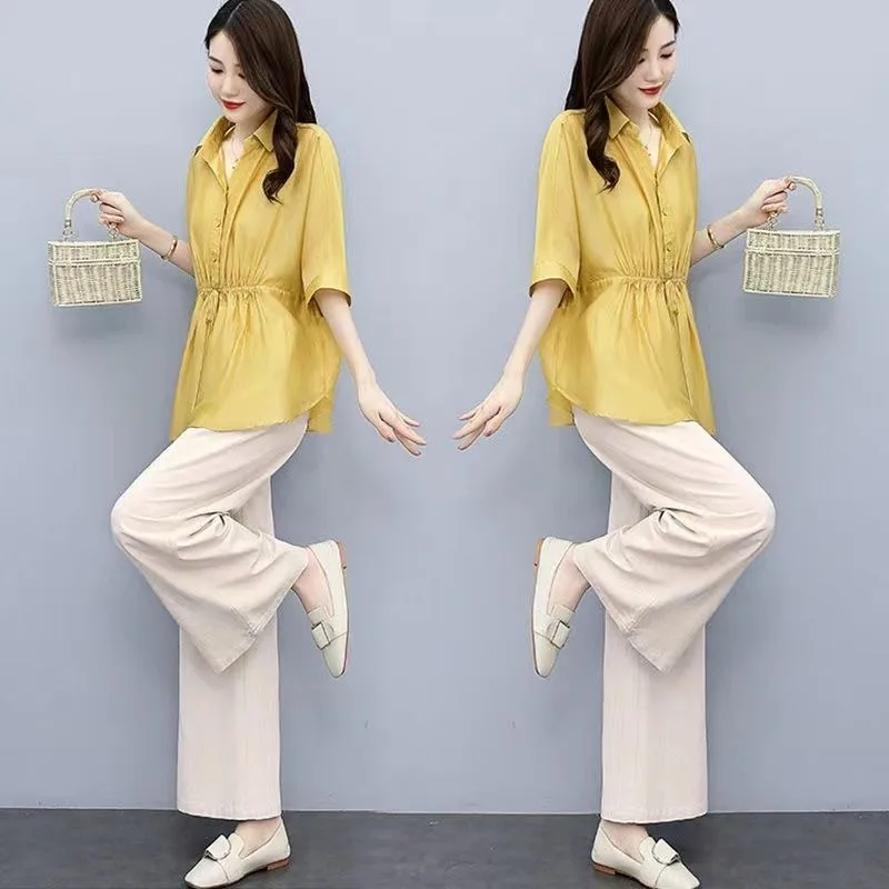 2025 ฤดูร้อนใหม่ผู้หญิง COZY หลวมผ้าฝ้ายลินินเสื้อกางเกง 2 ชิ้นชุดเลดี้เสื้อโปโลกางเกงชุดเสื้อกางเกงชุด