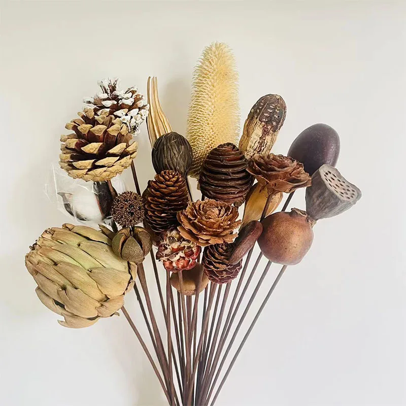 Flores secas de estilo nórdico, hoja de eucalipto de aodón, decoración del ar, ramo cole de pared, adorno, piña, vai...