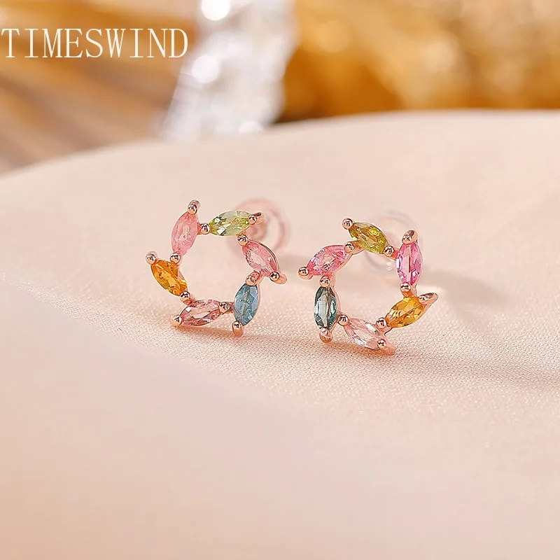 

TIMESWIND Original Tourmaline Sweet Multi-color Flower-Circle S925 Women Earrings Fashion Jewelry with Certificate