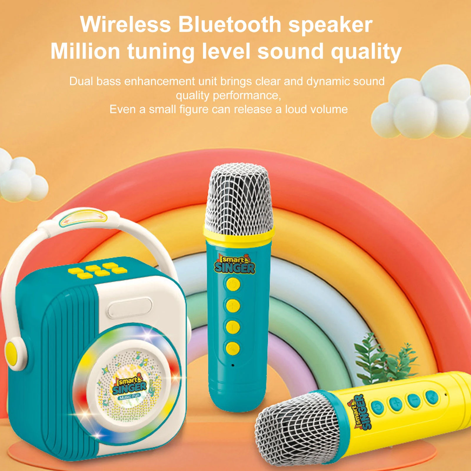 آلة الكاريوكي مع 2 ميكروفونات لاسلكية آلات موسيقية مكبر صوت قابل لإعادة الشحن BT Mic مجموعة سماعات للمنزل والحفلات الخارجية #2