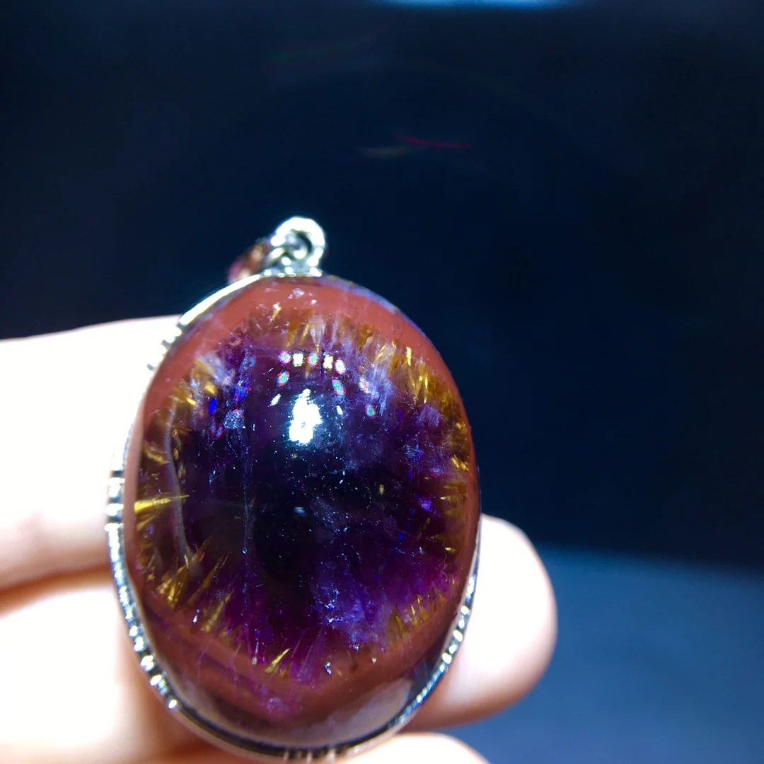 

Подвеска из натурального фиолетового какоксенита Auralite 23, овальная 27,4/20,6/11,4 мм, золотые рутиловые бусины, ювелирные изделия AAAAA