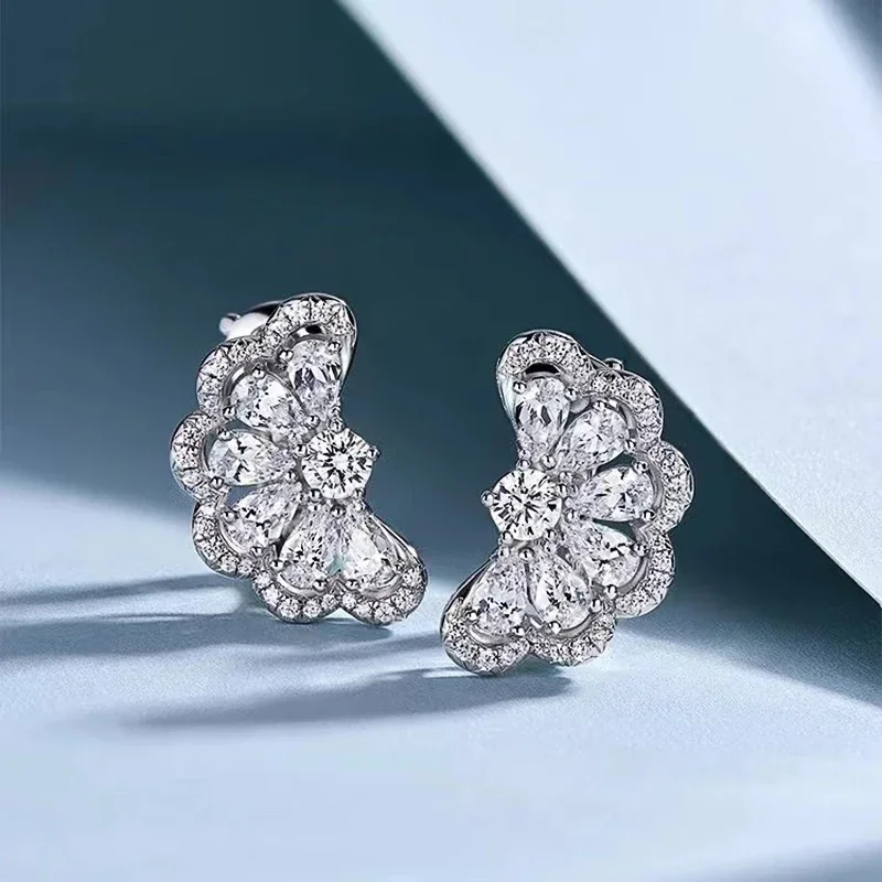 CAOSHI Delicate Flower Stud Earrings for Women Bright Zirconia Jewelry for Engagement Fashion Lady Wedding Ceremony Accessories