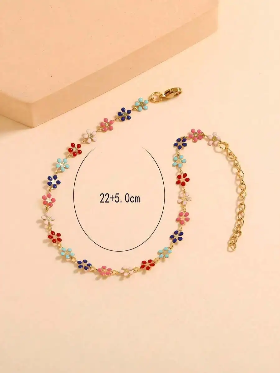 

Vibrant Multi-Color Daisy Anklet For Women, Adjustable Foot Chain Jewelry Perfect For Beach Vacations And Casual Outings