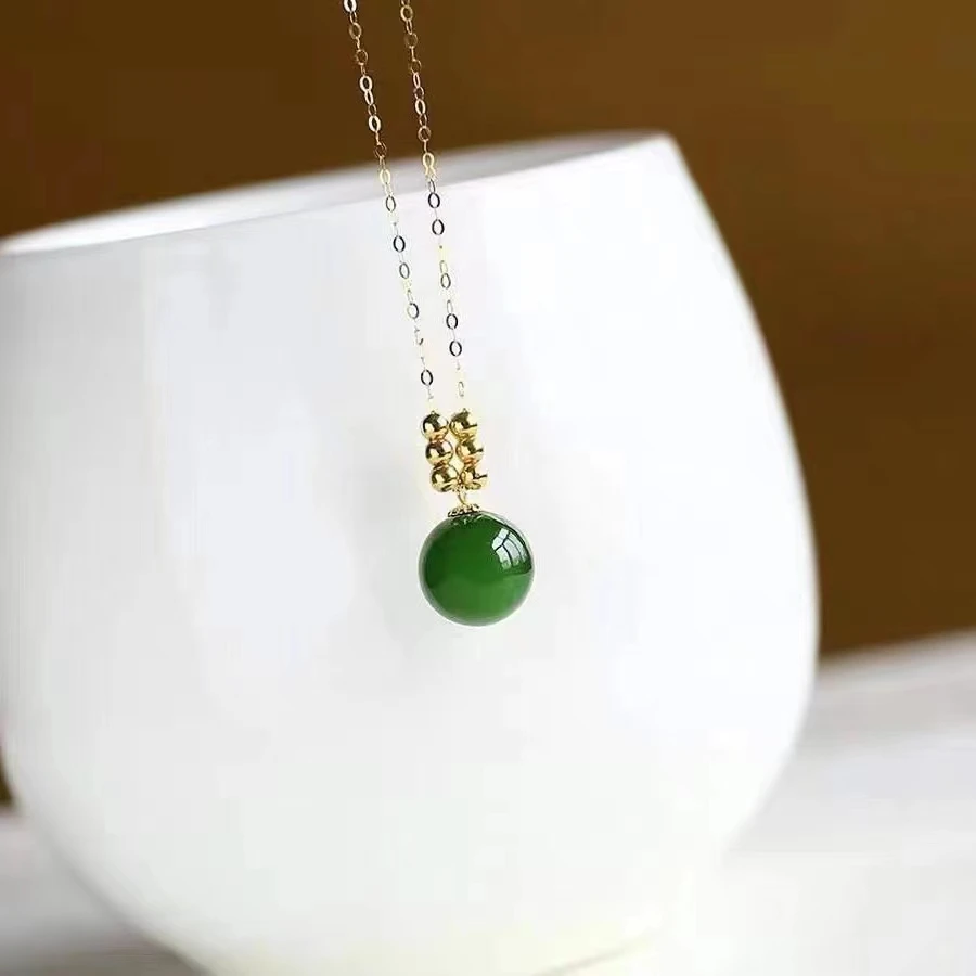 

XF800 NEW Real 18K Gold Necklace Natural Chalcedony Pendant Pure Au750 Chain Fine Jewelry Exclusive Party Gift For Women D64