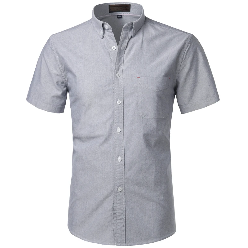 100% Cotton Solid Color Shirts Mens Single Pocket Quality Short Sleeve Slim Shirts for Men Fashion Summer Stripe Social Shirts