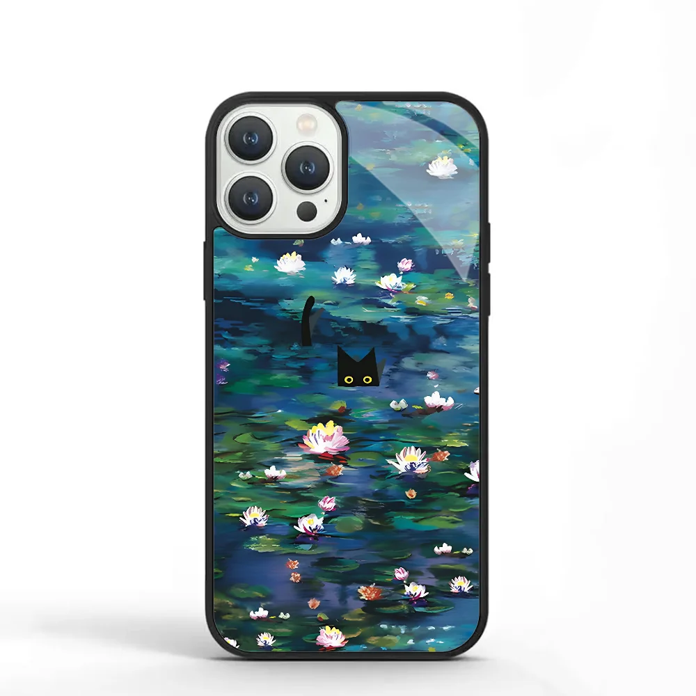 Claude Monet Water Lilies Phone Case For IPhone 11 12 13 14 15 Plus Pro Max Mirror Acrylic PC TPU Cover