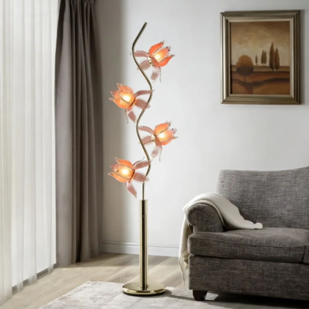 The best-selling modern lotus LED floor lamp with E26 base, pink lampshade, iron art glass flower design