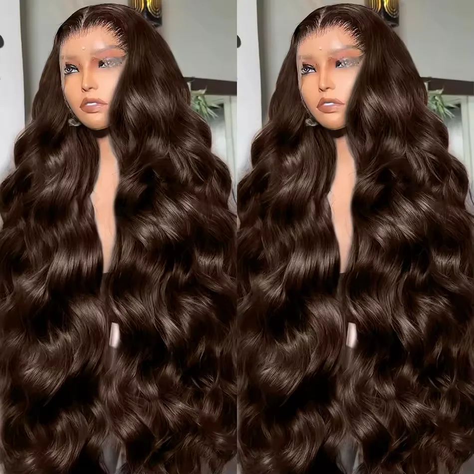 

Chocolate Brown 13x6 Lace Frontal Body Wave Wig Bleach Knots Transparent HD 13x4 Lace Front Human Hair Wigs Preplucked For Women