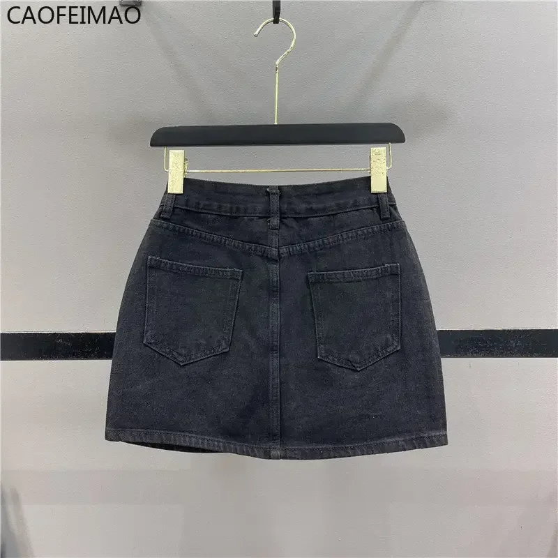 Diamond Jean Mini Skirt Women 2025 Summer New Woman Pink Denim Short Pantskirt High Waisted Slimming Hip-Wrapped Skirts