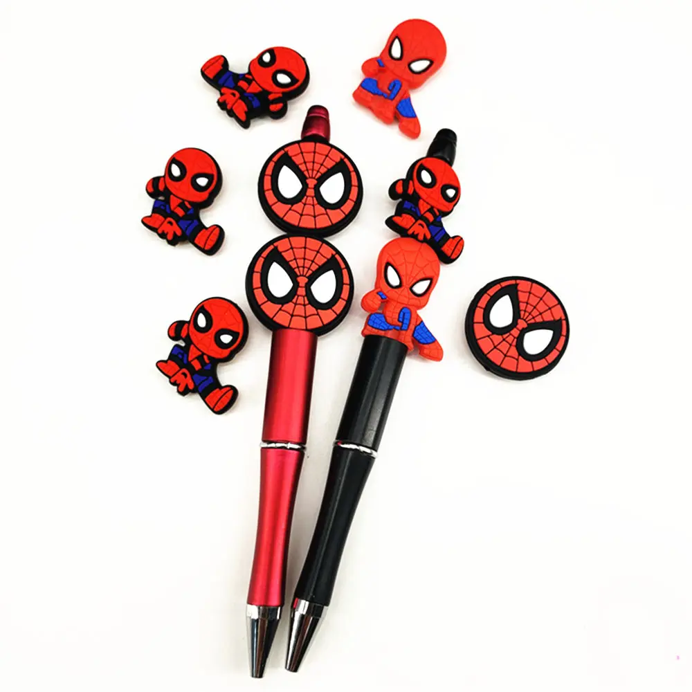 10pcs super hero cartoon spiderman focal Silicone Beads Food Grade beaded pen Baby Teething Toy Pacifier Chain Accessories