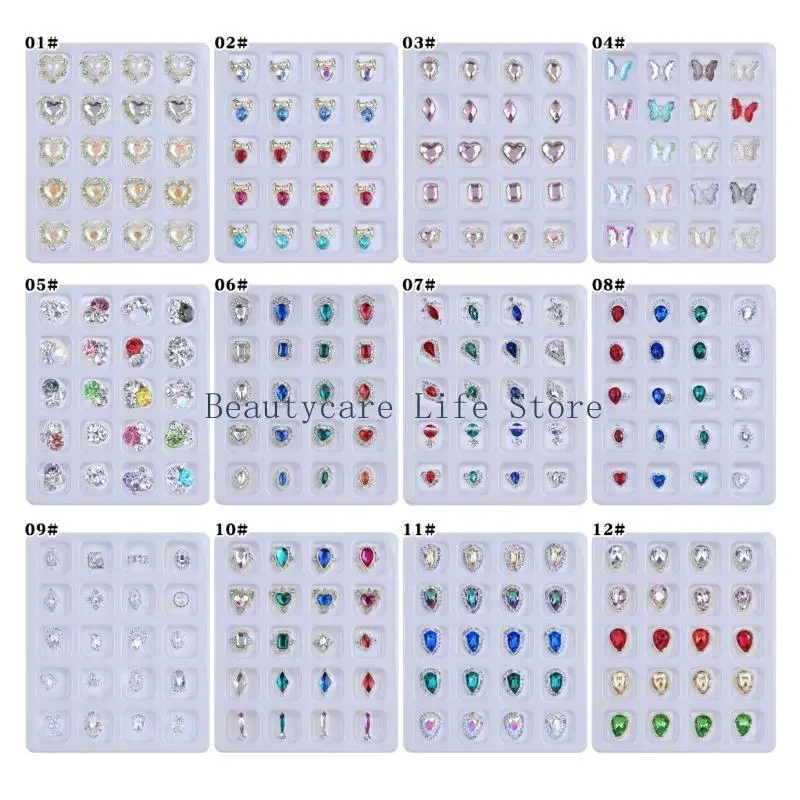 652c 20pcs 럭셔리 합금 네일 매력 네일리 라인톤 보석 럭셔리 네일 아트 모조 다이아몬드