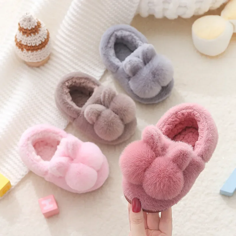 Winter Kids Cotton Slippers 2022 New Baby Toddler Indoor Shoes Cute Cartoon Rabbit Child Home Slippers Boys Girls Fur Pantuflas