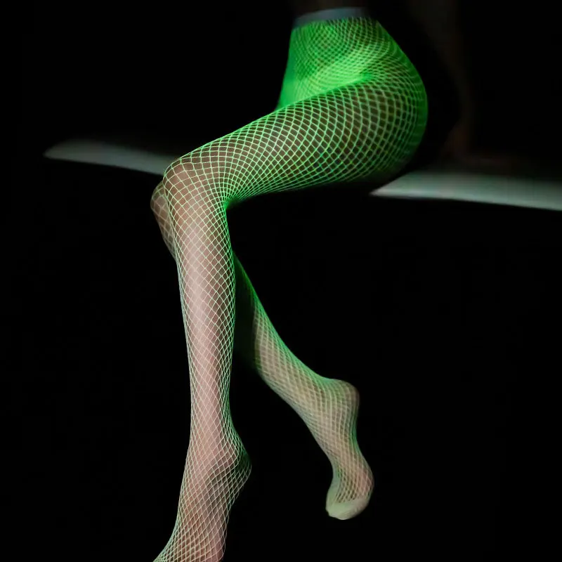 

Fashion Y2k Night Fluorescent Sexy High Waist Women's Mesh Long Socks Stockings Curve Jumpsuit Glowing Party Hollow Pantyhose