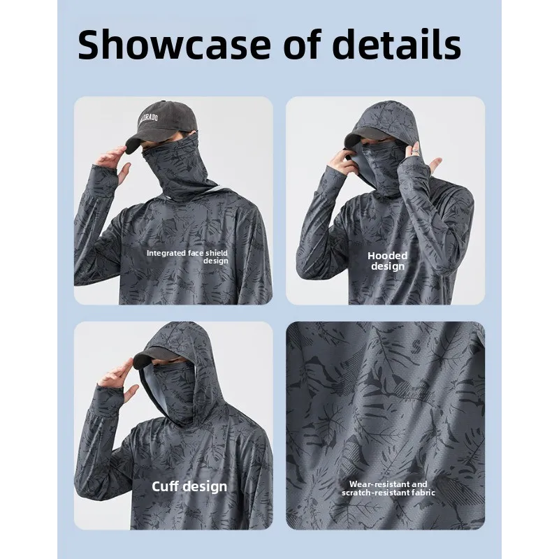 

Men's Fishing Suit Sun Protection Breathable Outdoor Hiking and Mountaineering Hooded Face Towel Sun Protection Sports Shirt