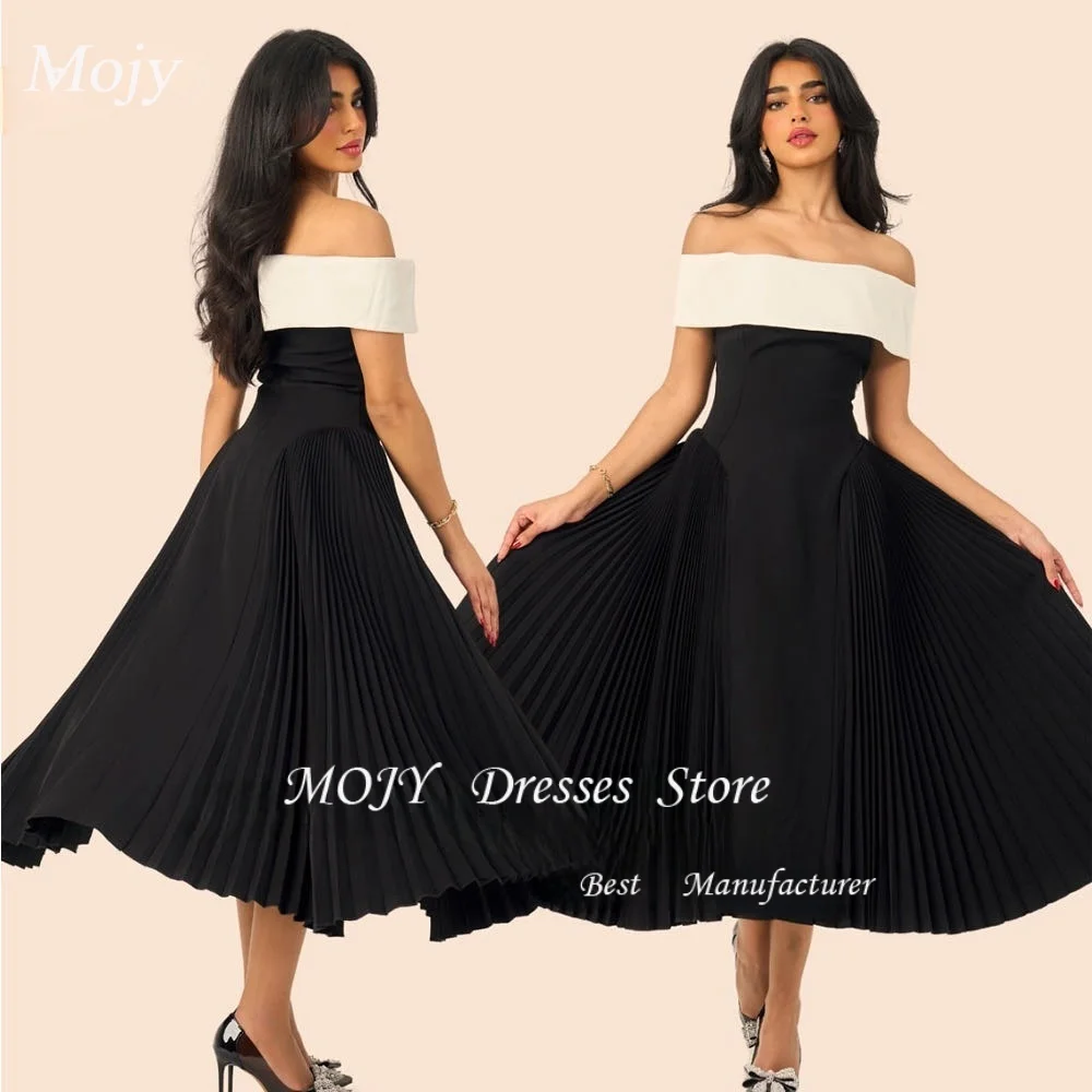 Mojy  2025 Tea Length Black Evening Dress For Wedding Party Contrast Color Prom Dress Saudi Arabic Party Gown Customized