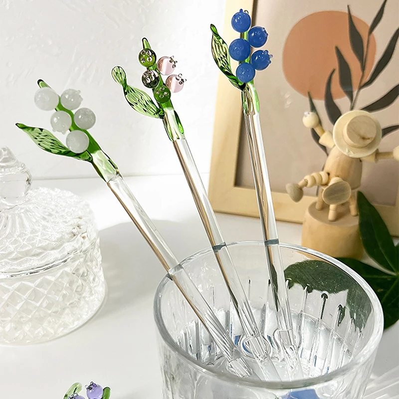 Milk Dessert Lily Of The Valley Spoon Colored Transparent Glass Cute Long Handle Coffee Small Fresh Spoon