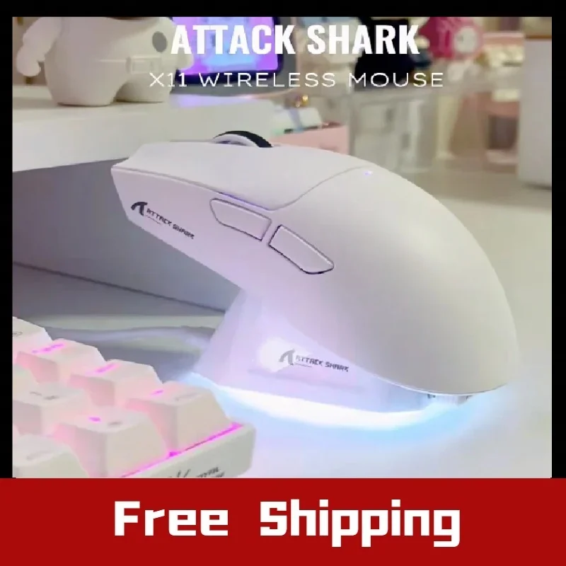

Беспроводная мышь Attack Shark X11 Paw3311, 22000 точек на дюйм, Bluetooth, игровая мышь для киберспорта, три режима, RGB-зарядная док-станция, легкая мышь