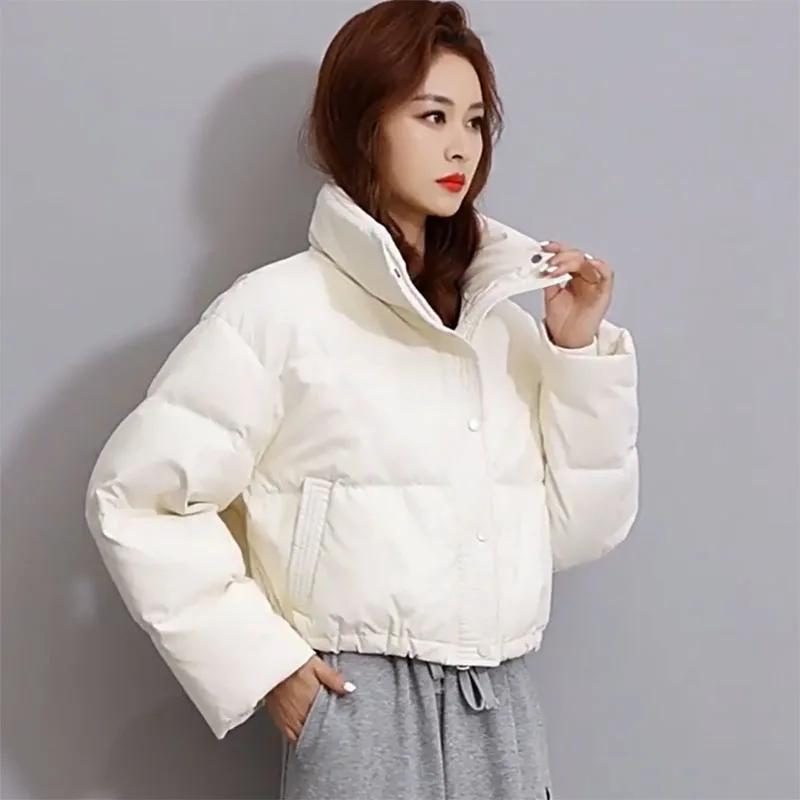 Vrouwen Katoenen Gewatteerde Jas Winter Warm Stand Kraag Rits Puffer Parka Vrouwelijke Mode Trekkoord Verdikte Losse Korte Jassen