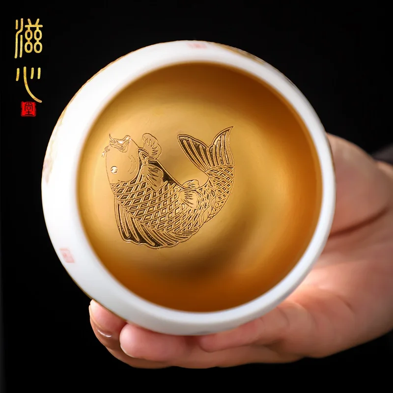 High-End Mutton Fat Jade Cup Gilding Year Tea White Porcelain Five Single Large Dedicated