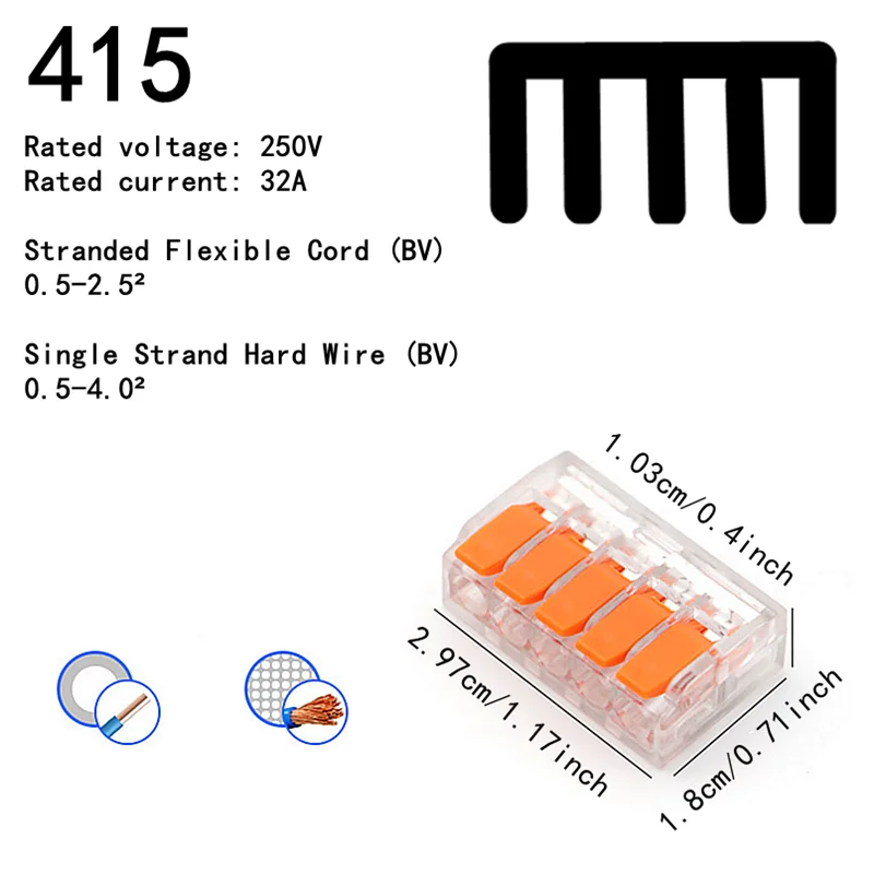 Universele oranje snelle plug-in terminals met 2/3/4/5 poorten, connectors voor elektrische apparatuur, kabelconnector-terminals 250V/32A Snelle kabelconnectors Industriële elektrische accessoires