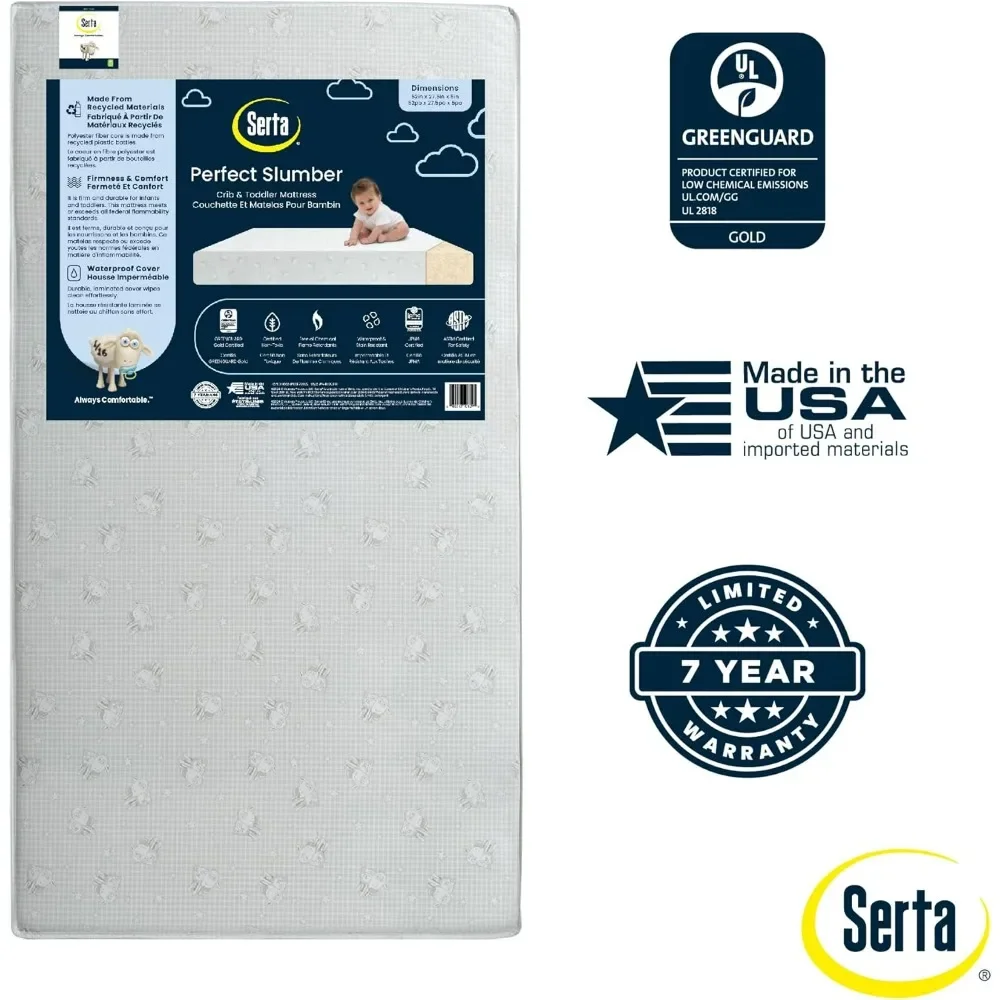 Serta Perfect Slumber Dual Sided Crib and Toddler Mattress - Waterproof - Hypoallergenic Premium Sustainably Sourced Fiber Core