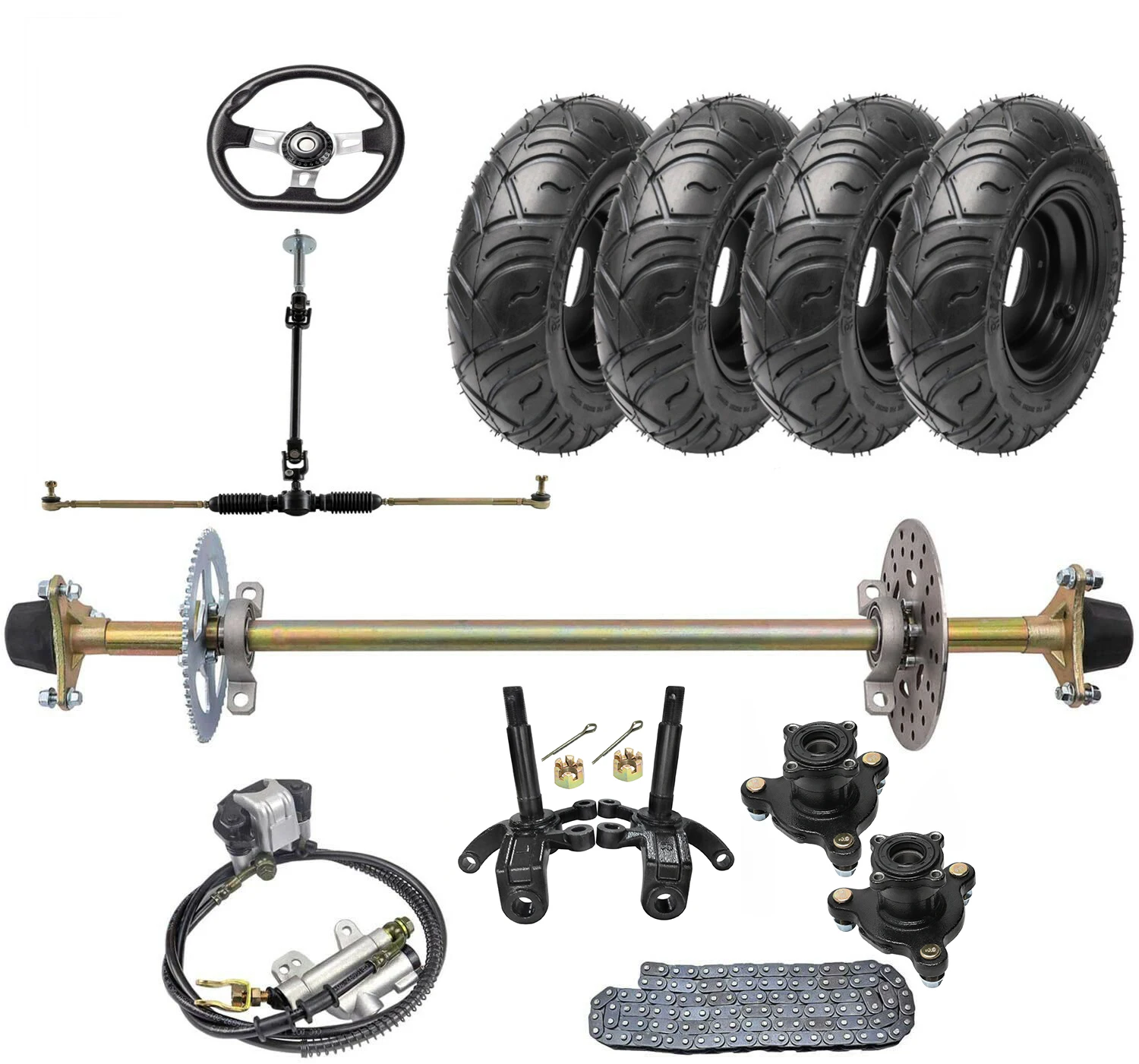 

TDPRO a Whole Kit for Go Kart 110cc 740mm Rear Axle Steering Wheel /Hub/6-inch Tyres Golf Cart Scooters Quad Bike ATV DIY