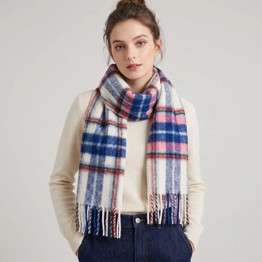 Simple Long Plaid Scarf Retro Plush Tassel Shawl Korean Style Imitation Cashmere Winter Cashmere Scarves Autumn Winter
