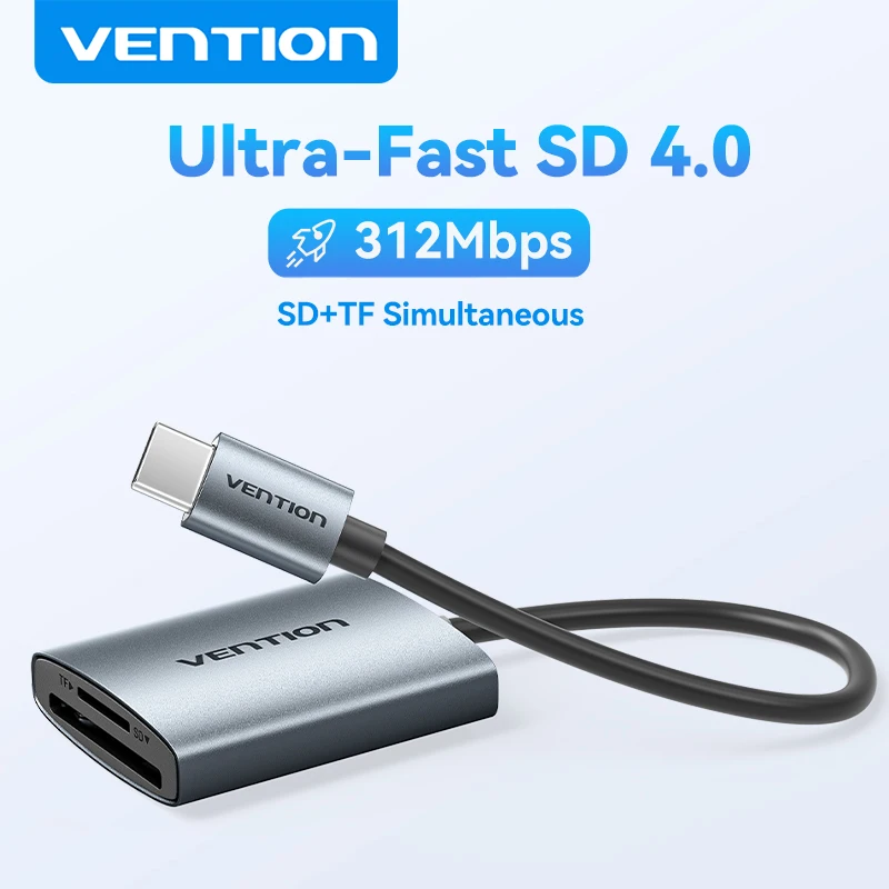 Vention SD 4.0 Card Reader 312Mbps USB 3.0 Type C Adapter SD TF OTG Memory Card Converter for iPhone 17 Samsung Laptop MacBook