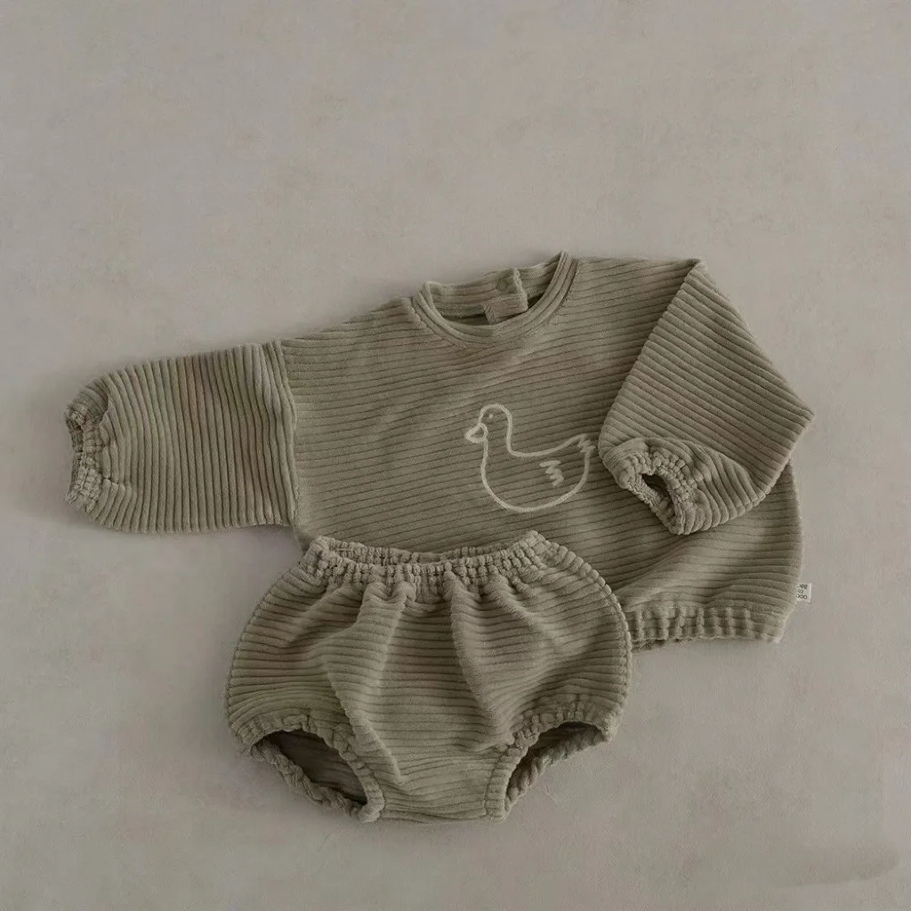 2025 Autumn New Baby Long Sleeve Clothes Set Infant Boy Girl Cute Duck Sweatshirt + Pp Shorts 2pcs Suit Toddler Loose Casual Set