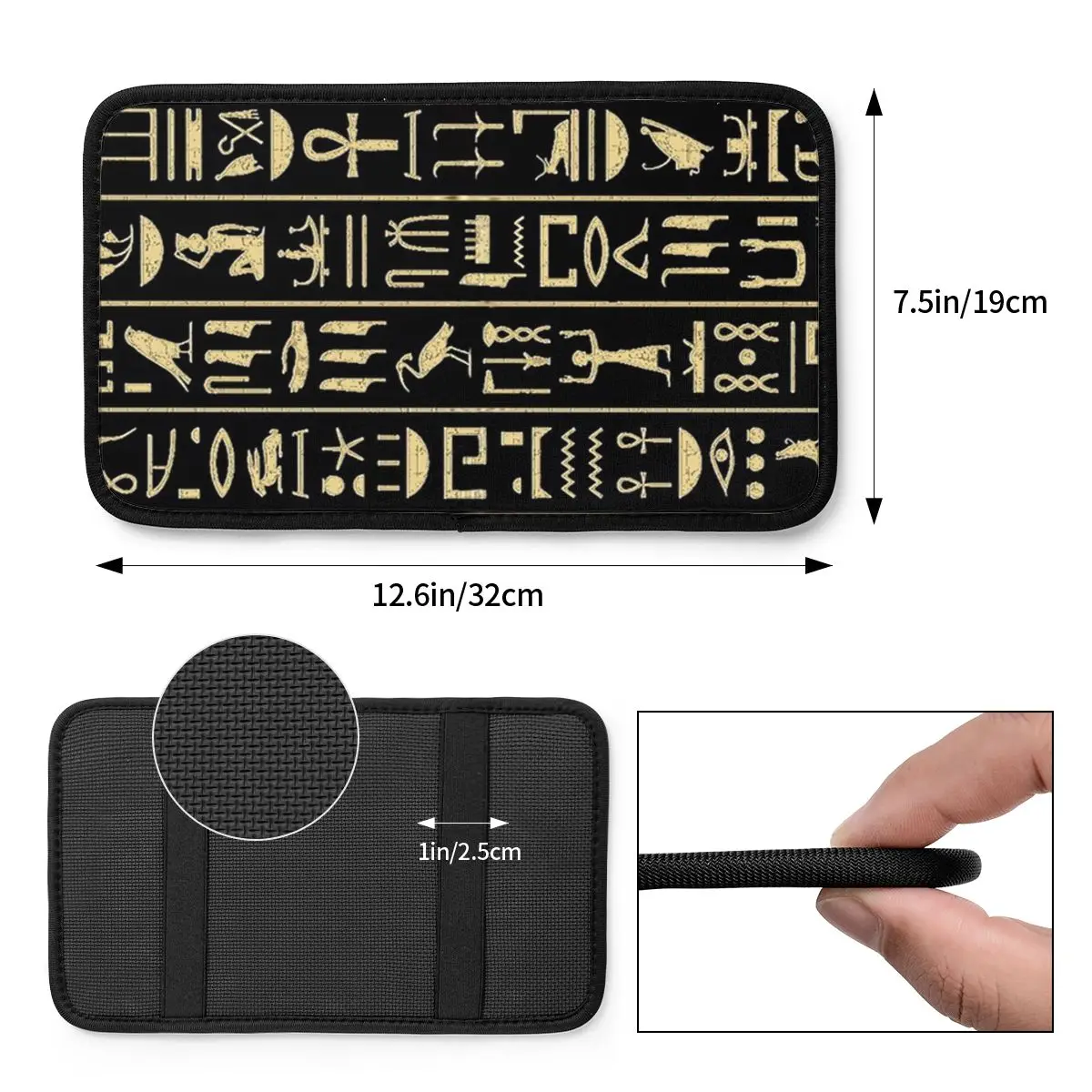 Car Armrest Cover Mat Leather Hieroglyphics Center Console Cover Pad Egyptian Car Interior Accessories Non-slip