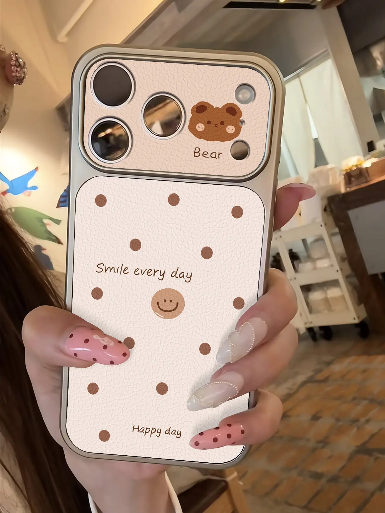 Einfache Polka Dots Luxus-Imitation 17 Handyhülle für iPhone 13 14 15 16 17 Pro Max 17Pro, plattierter Stoßfänger, stoßfeste Lederhülle – Detail 13
