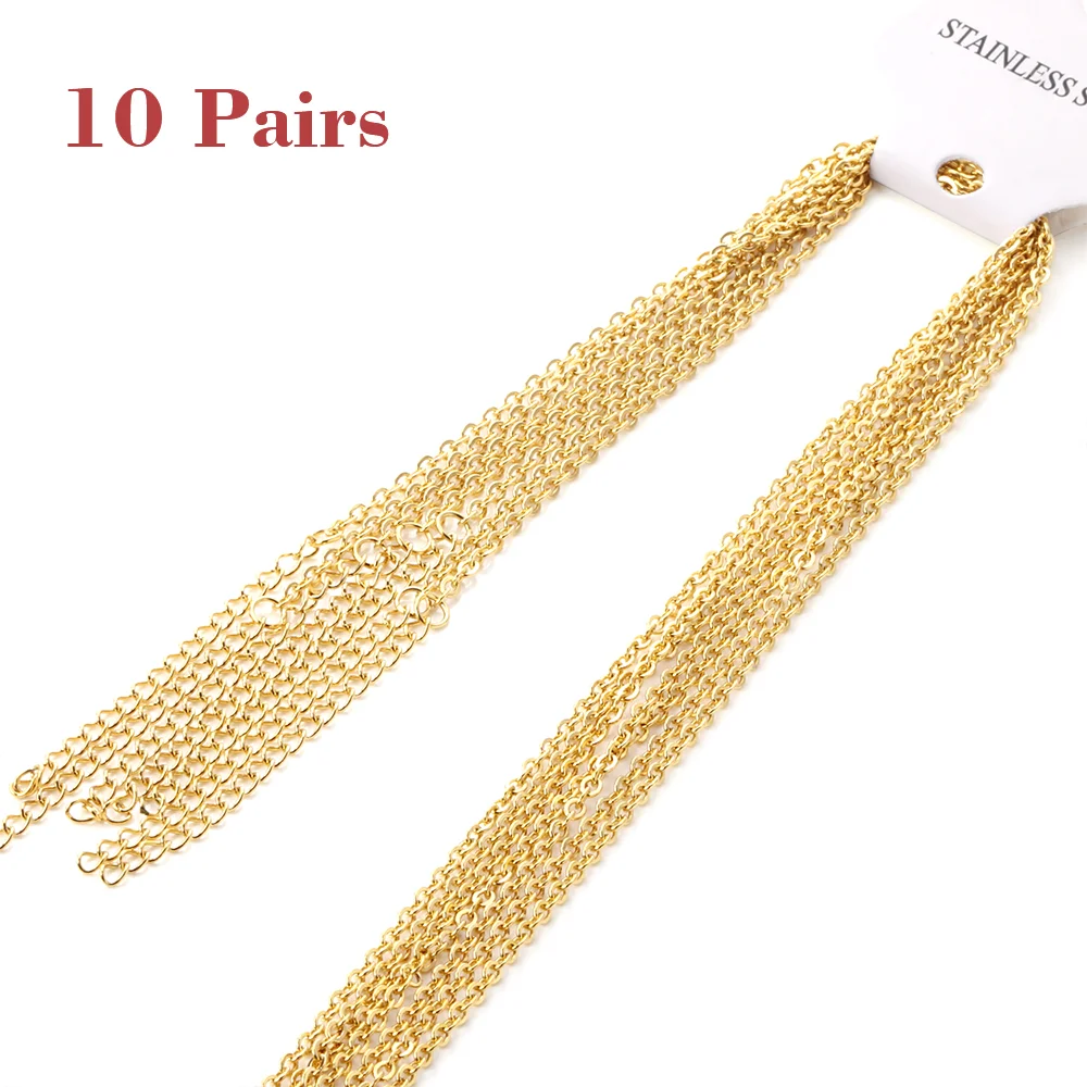 Wholesale 10Pcs Gold Silver Stainless Steel Cable Chain 2mm Width Necklace Chain 45cm+5cm Extension DIY Jewelry Bulk Chains
