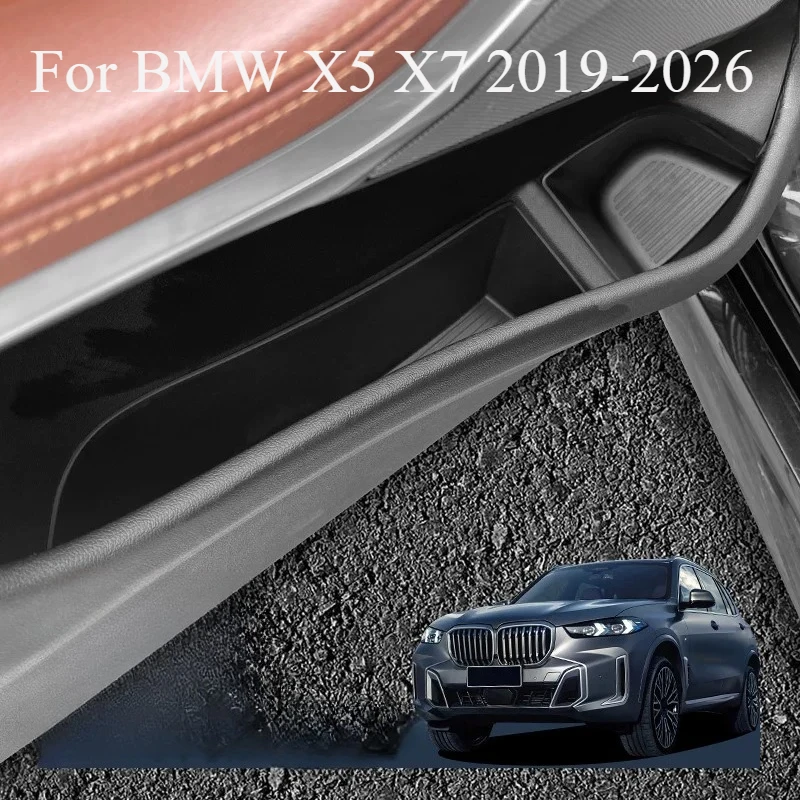 For BMW X5 X7 2019-2026, Car Door Storage Box Set, Under-Door Organizer Tray, Cup Holder Coaster Mats