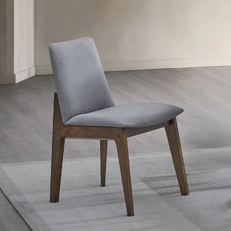Walnut Finish Dining Chairs Set of 2, Gray Fabric Upholstered Seat and Back, Wooden Kitchen Casual Furniture