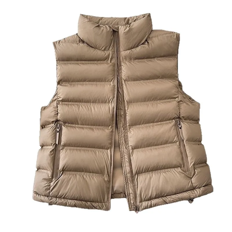 Zipper Front Stand Collar Coat Cropped Commuter Chic with Stand Up Collar Commuter Style Regular Fit 3D Women Winter Coat