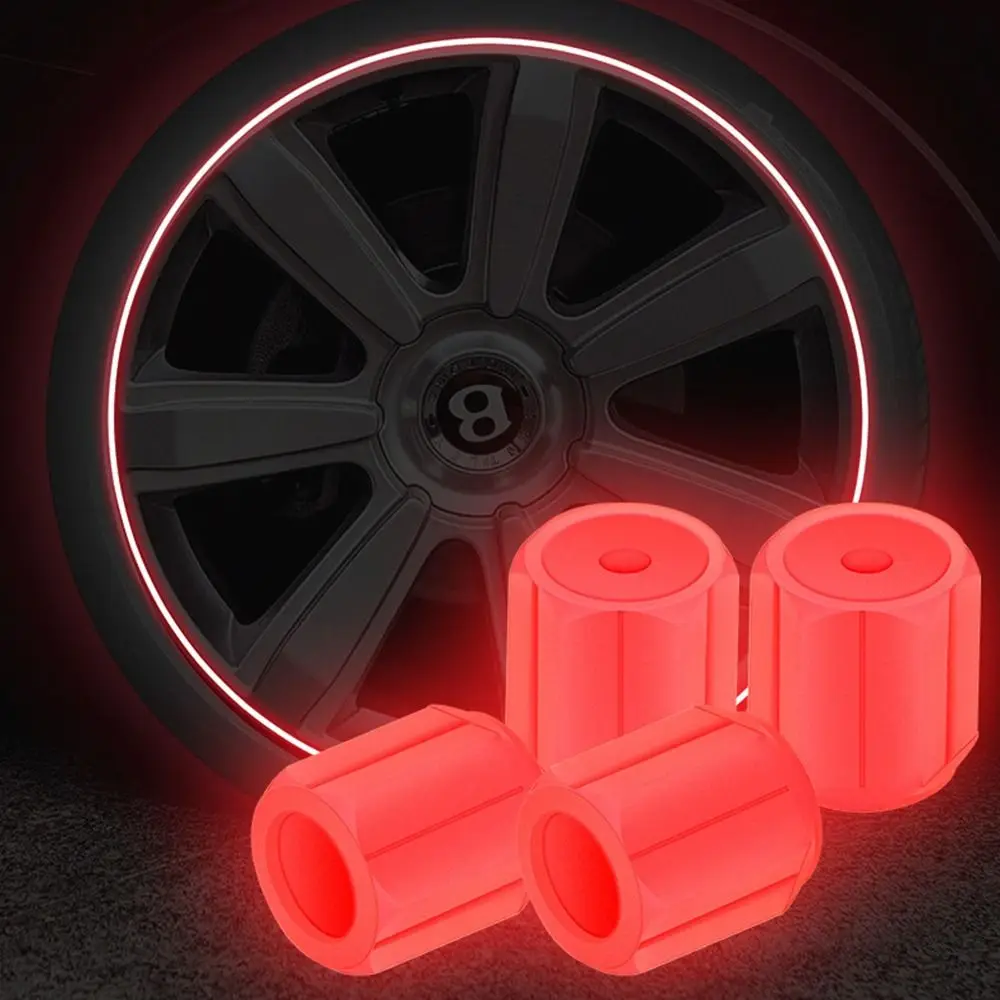 4PCS Cool Luminous Non-slip Rubber Tyre Valve Stem Accessories Car Valve Caps Air Rim Cover