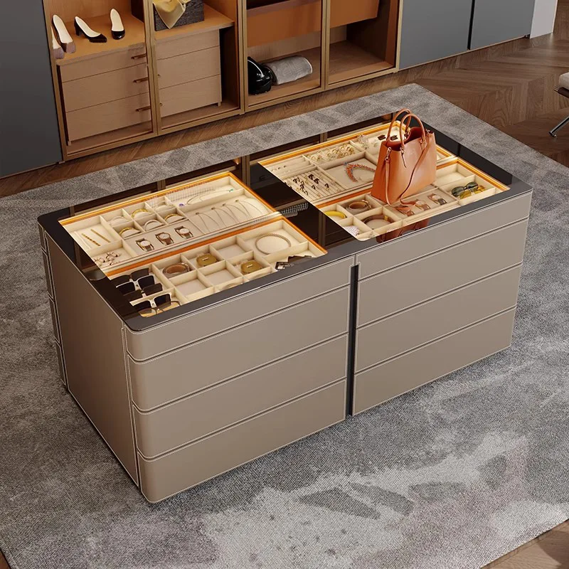 

Mall Island Display Cabinet with LED Lights, Multi-tier Stand for Beauty, Cosmetics, and Nail Products, Modern Design