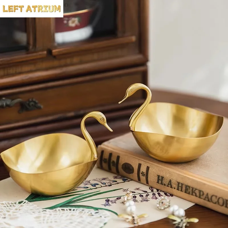 European Style Light Luxury Brass Jewelry Dish Creative Swan Storage Bowl Tea Table Snacks Dried Fruit Tray Decorative Ornaments