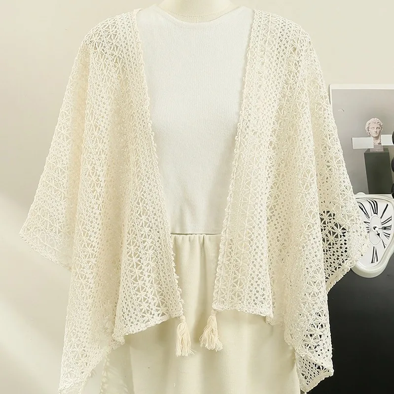 Thin Vintage Ethnic Style Women's Outerwear Vest, Fringe Cardigan, Lace Shawl
